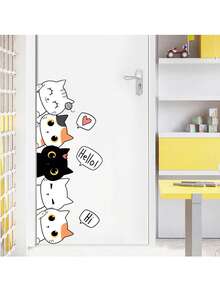 Cartoon Cat Children's Room Bedroom Door Sticker, Wardrobe Sticker, Home Decor Sticker, Self-Adhesive Wall Sticker, Wall Decor Poster, Glass Decor Painting Wall Stickers Room Decor Bedroom Decor Kitchen Decor