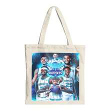 Charlotte Basketball  Aesthetic Canvas Tote Bag, No Zipper, No Pockets Inside, Concert Movie Festival Related Reusable Totes Bag - White - View 1