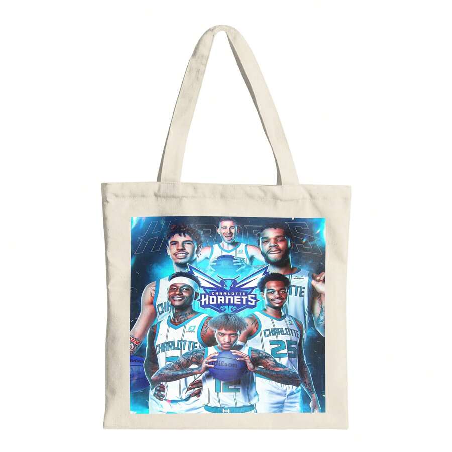 Charlotte Basketball  Aesthetic Canvas Tote Bag, No Zipper, No Pockets Inside, Concert Movie Festival Related Reusable Totes Bag - White - View 1