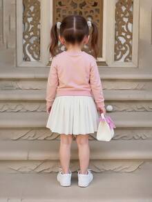 Set de 2 piezas de niña con sudadera de manga larga rosa y falda plisada blanca, para otoño - Rosa - Ver 2