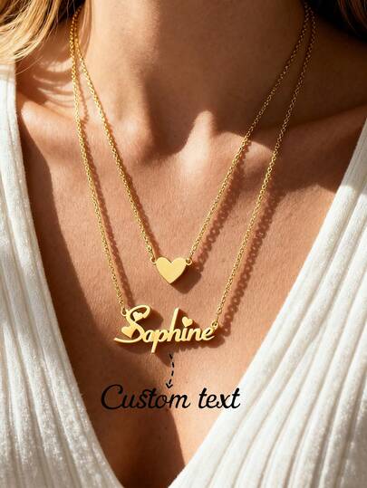 Collana personalizzata con nome, collana con pendente a forma di cuore in acciaio inossidabile con catena a doppio strato, gioiello estivo personalizzato con lettera, regalo ideale per donne, adatto per varie occasioni come regalo o uso personale, semplice, casual, carino, personalizzato, unico, regalo ideale per fidanzata, madre, famiglia, amica, figlia, anniversario, San Valentino, Festa della Mamma, compleanno, laurea, uso quotidiano, matrimonio, ballo, gioielli personalizzati, regalo di Natale