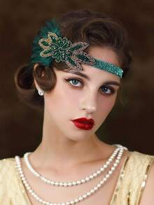 1件 1920年代盖茨比风格羽毛发箍 20年代配饰 咆哮的二十年代羽毛头饰 情人节服装 - 彩色 - 查看 6