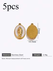 5 Pieces Of Vintage Virgin Mary Pendant Necklaces - 18K Gold-Plated 304 Stainless Steel Bohemian Religious Pendants, With Geometric Patterns, Exquisite Details And Soft Colors, Suitable For DIY Jewelry Making Supplies