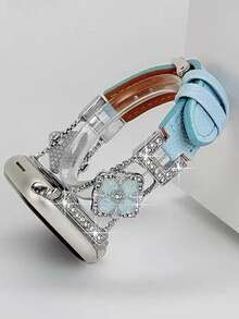 1 chiếc dây đeo đồng hồ nữ bằng da và kim loại mới, màu xanh dương, tương thích với các dòng 38/40/41/42/44/45/46/49mm, SE Series Ultra 11/10/9/8/7/6/5/4/3/2/1, đeo thoải mái, phụ kiện đồng hồ thông minh, phụ kiện nữ, dây đeo Apple màu vàng, quà tặng cho nữ, đồng hồ nữ - Màu xanh lam - Xem 9