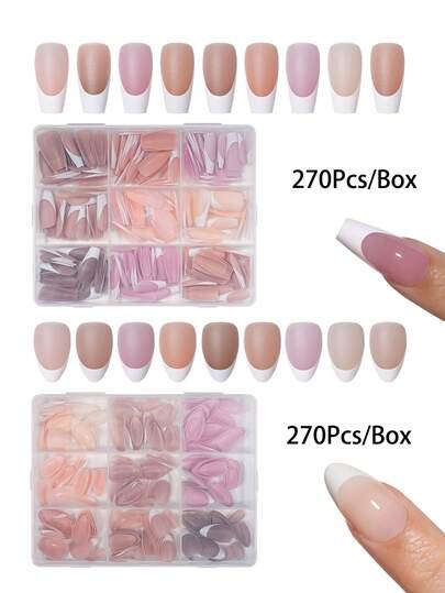 270 قطعة من طقم أظافر صناعية فرنسية قصيرة بشكل لوز بخمسة ألوان من مسحوق جذر اللوتس، أظافر فرنسية مطفأة، أظافر مطاطية ناعمة، هذه الأظافر الصناعية المتينة تتضمن 15 مقاسًا، مناسبة لفن الأظافر DIY، للنساء وصالونات الأظافر، هدايا للربيع والصيف والخريف والشتاء