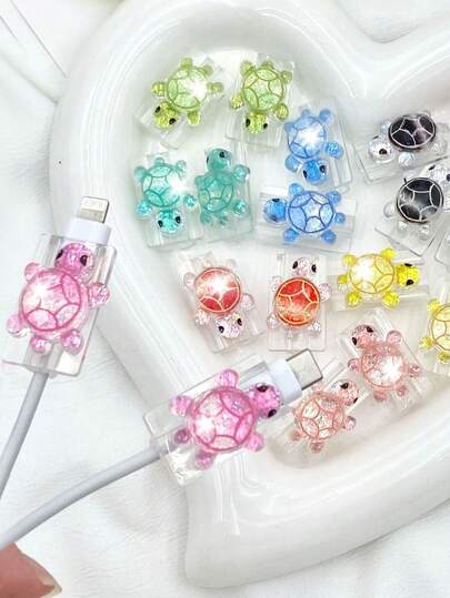 2pcs High Quality Shiny Turtle Cable Protector, Wear-Resistant - Compatible With Apple Charger Grip, Colorful Design, Cute Turtle Decor, Vivid Protective Case, Only Compatible With Apple Data Cable, Small Gadget Accessory, Fun Little Item, Long-Lasting Material, Fun Gadget Protector, Essential For Gadget Lovers, Gift For Friends, Christmas Gift