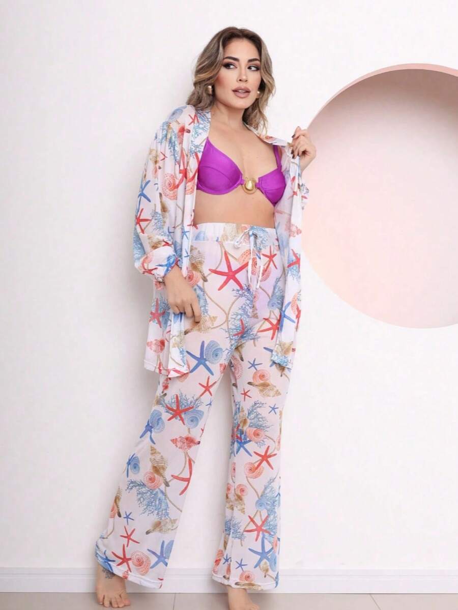 Tulle Beach Cover-Up - Đỏ và trắng - Xem 1