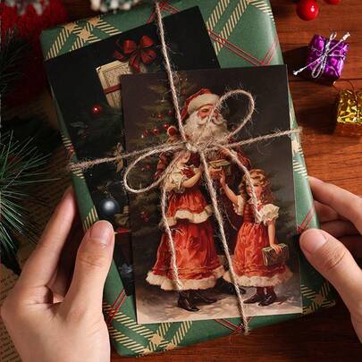 10-Pack Vintage Matte Christmas Cards Set, Classic Holiday Greeting Cards For Wall Decor & Gifts, Festive Room Decorations With Envelopes, 2025 Xmas Must-Have