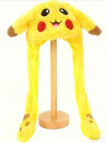 Cartoon Pikachu Pokemon Same Style Pikachu Hat With Moving Ears, Autumn And Winter New Rabbit Fur Plush Hat With Black Brown Ears