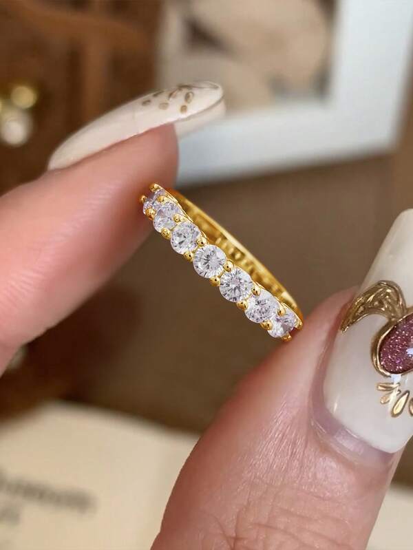 1pc S925 Sterling Silver Gorgeous Elegant Seven Star Diamond Row Ring For Women Dating Party Daily Wear Ring Birthday Anniversary Girlfriend Gift Fine Jewelry