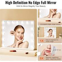 Vanity Mirror With Lights,15 Dimmable Bulbs &3 Color Lighting Modes, Makeup Mirror W/Detachable 5X Magnification,USB Port,Smart Touch Control,Desktop Wall-Mount(22.8x18.1 In, White)