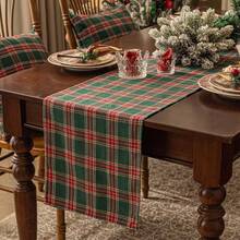 1 peça de caminho de mesa com decoração de Natal, jogos americanos xadrez xadrez de Natal, toalhas de mesa xadrez laváveis e resistentes a xadrez, perfeitas para decoração de cozinha e casa, decorações de mesa de Natal para ambientes internos - Multicolorido - Ver 8