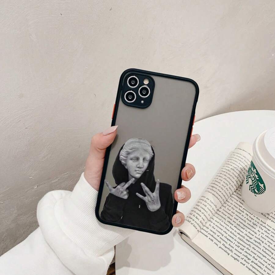 Custodia per telefono con cover posteriore antiurto, compatibile con 16, 7, 8, 14 Plus, 15, 14, 13, 12, 11 Pro Max, XS, X, XR, con stampa artistica della Mona Lisa di David in stile cartoni animati - EGSJ nero 6 - Visualizzare 1
