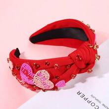 NOVIIML e's Day Headbands for Women Rhinestone Beaded Heart Headband Pink Red Heart Crystal Knotted Headband Valentine's Day Hair Accessories Party Decor Gifts Beaded Heart A - Corazón de cuentas A - Ver 6
