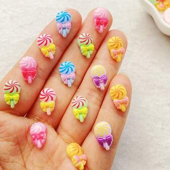 36/58pcs Vibrant Resin Colorful Bow Lollipop Nail Art Charms Set - For Nail Art, Scrapbooking, DIY Wedding Decorations And 3D Flat Back Jewelry Crafts - Perfect Gift For Crafters & DIY Christmas Enthusiasts