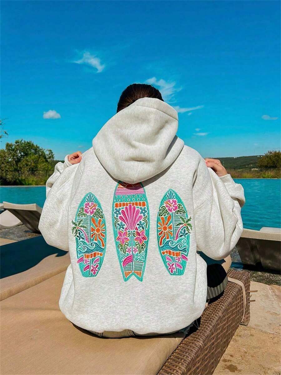 Hoodies For WomenHooded Sweatshirts For Women Men Y2k Long Sleeve Embroidery Graphic Oversized Hoodies Streetwear Tops For Teen Girls Casual Pullover Beach Sweatshirt Fall Winter Fit Preppy Aesthetic ClothesLoose And Comfortableed Hardy Clothes - Xám - Xem 1