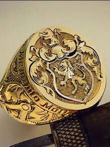 1 件 18K 镀金神秘图腾喷泉雕刻徽章宗教男式戒指，精雕细琢图案，适合休闲穿着和礼物 - 十字圖騰戒指男 - 查看 13