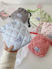 1pc Cute Plaid Cherry Pattern Quilted Camera Bag, CCD Storage Bag, Camera Case, Soft Material, Anti-Drop And Dust-Proof, Compact And Portable, Suitable For Mirrorless Cameras, Minimalist And Portable, Anti-Drop And Scratch-Resistant, Multi-Purpose For Outdoor Use, Camera Accessory Travel Essential, Cruise Essential, Dorm Essential, Birthday Gift, Bridesmaid Gift, Mother's Gift, Teacher's Gift, Valentine's Gift - Multicolor - View 2
