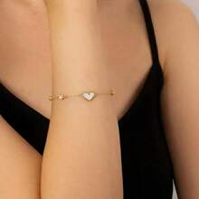 1pc Romantic Metal Rhinestone & Shell Heart Bracelet, Gift For Women/Best Friends