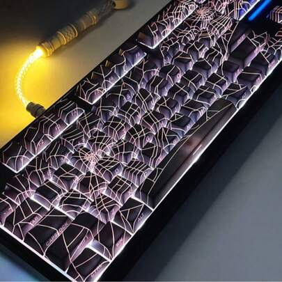 1 pieza Teclas de teclado mecánico de perfil alto CHERRY OEM, diseño de araña/relámpago translúcido impreso lateralmente, teclas de PBT con tinte sublimado compatibles con barra espaciadora de 6.25U para teclados mecánicos de 61 teclas, 64 teclas, 68 teclas, 82 teclas, 84 teclas, 87 teclas, 96 teclas, 98 teclas, 100 teclas, 104 teclas, 108 teclas