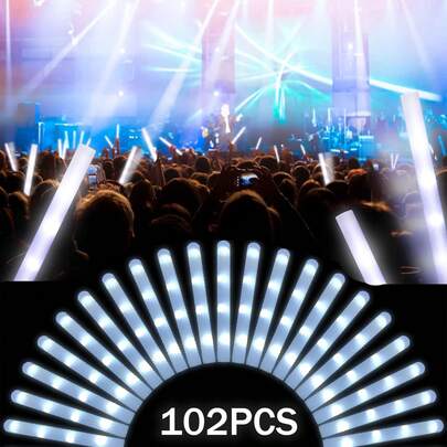 102PCS LED Light Up Foam Sticks, Glow In The Dark Party Supplies For Wedding Birthday Christmas Halloween Rave Party Favors Glow Sticks Birthday Party, Wedding, Halloween, New Year
