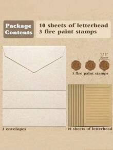 Vintage Schreibwaren-Set, Leinen-Muster Umschläge, Schreibwaren-Set, Retro Liebesbriefe, individualisierte chinesische Kraftpapier-Einladungen, Postkarten, Wachsversiegelte Umschläge, geeignet für die Herstellung von Einladungen, Dankeskarten, Liebesbriefen und Korrespondenz. - Verschiedenfarbig - Übersicht 5