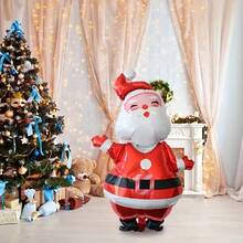 2/5pcs Squinting Santa Claus Windmill Candy Cane Balloon Set, Christmas Themed Decor Items, Cute Open Arms Design, Indoor/Outdoor Decoration, New Year Winter Party Balloons, Best Christmas Gift - Red - View 4