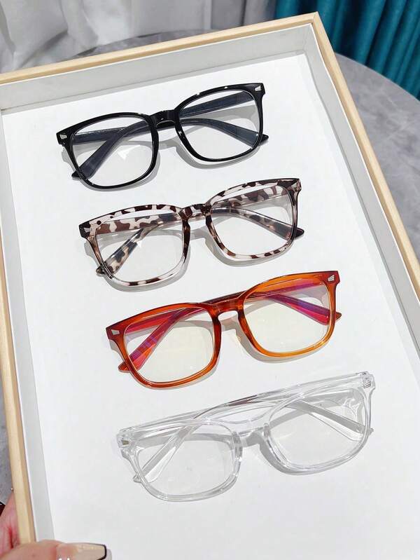 4 Unisex Square Blue Light Glasses In Black, Leopard Print, Orange, And Transparent Colors,Made Of PC Material, Light,Y2K Style, Mobile Phone Accessories,Blue Light Glasses Women,Fake Glasses,Clear Glasses,Glasses Women,Christmas Accessories,Halloween Edit,Suitable For Daily Office Commuting,Back-To-School Season,Gaming,Looks Of Party,Campus Study.