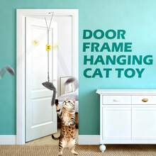 Door Frame Hanging Indoor Cat Toy, Elastic String With Feathers & Rattle,  For Interactive Teasing And Playful Fun Self Playing, Enrichment Teaser Toys For Boredom & Exercise - Grey - View 2