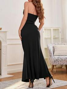 Damen Schwarzes Sexy Neckholder-Spitzenkleid mit Schlitz, Herbst Schulanfang, Party, Urlaub - Schwarz - Übersicht 10