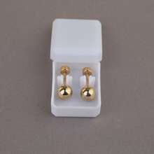 1 Pair Of Men's 316L Titanium Steel Gold Shiny Round Ball Earrings, Ultra Shiny Hypoallergenic Threaded Ear Clips - 金色 - 查看 6