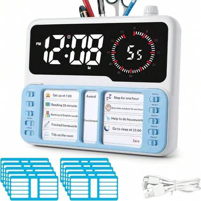 7-In-1 Visual Timer For Kids & Adults With Task Planner – ADHD Time Management Tool With Alarm, Countdown, Calendar, Temperature Display & Storage – Ideal For Home, School