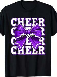 Cheer Mom Purple Bow Cheerleader Compeion Game Day T-Shirt - Style 20 - View 1