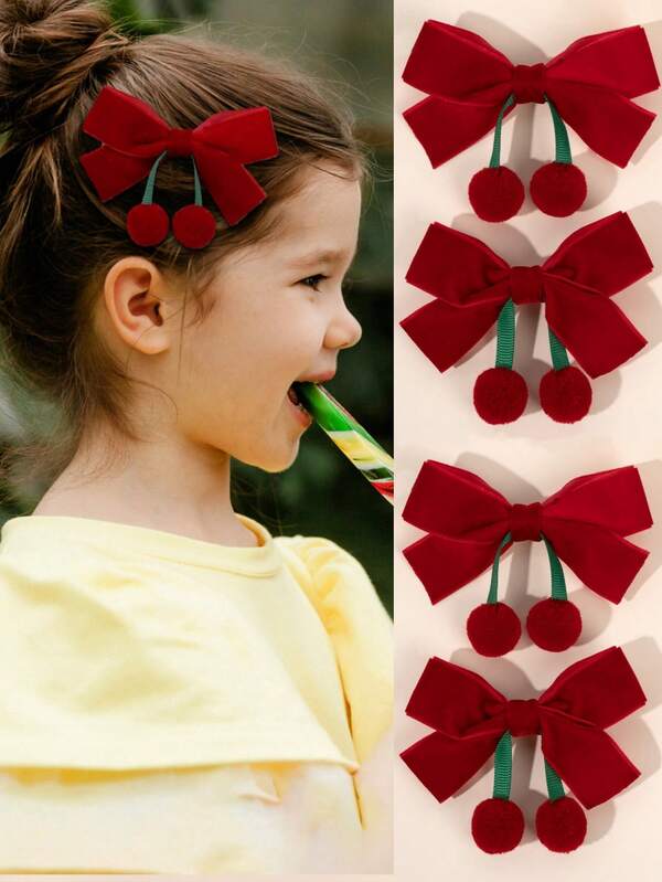2 piezas Lazos de pelo con cerezas rojas para niñas dulces, Clips de pelo con borlas con forma de fruta de otoño, Pinzas de cocodrilo para uso diario casual, Accesorios de pelo para adolescentes