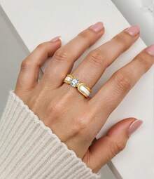 6mm White/Black Ceramic Rings Plus Cubic Zirconia For Women Comfort Fit Engagement Wedding Band Size 5-122025 - White+Gold - View 6