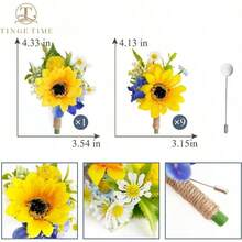 TingeTime Boutonniere para hombres boda novio y mejor hombre para ceremonia de boda aniversario cena formal y matrimonio rustico de primavera girasol y azul real - Girasol azulreal - Ver 2