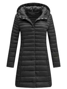Risissida Damen Lässig Kapuzen Daunenjacke mit Taschen, leicht für den täglichen Gebrauch - Schwarz - Übersicht 8