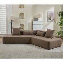 JULONGC 128"Minimalist Cloud Sectional Couch ,Modern Couches ,4-Seater ,No Assembly,Two Modular Sofa,Boucle Teddy Fabric, Upholstered , Anti-Wrinkle Fabric - 棕色 - 查看 9