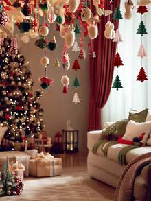 1pc Christmas Holiday Decorative Wreath Pendant, 3D Christmas Tree Paper Wreath - Colorful Holiday Hanging Decor, Suitable For Holiday Parties And Mantels, Christmas Decor, Christmas Tree Decor, Living Room And Bedroom, Christmas Gifts, Holiday Gifts, Holiday Atmosphere Items - Multicolor - View 4