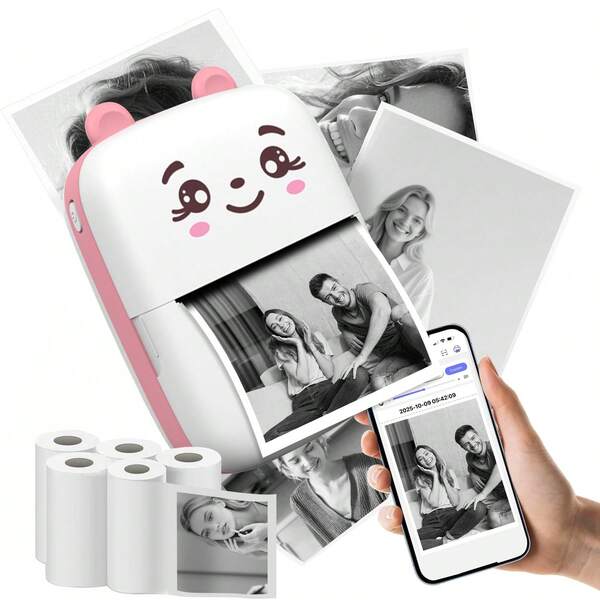 1Pc Mini Printer, For IOS&Android Wireless Pocket Printer Smart Portable For Inkless Printer & Clear Printing For Study Notes!Label,Notes,Memo,Photos