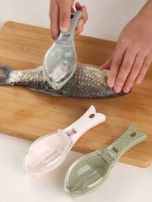1/3/2件带盖鱼鳞刮刀，手动鱼鳞器，厨房去鱼皮工具，耐用塑料削皮器和刷子 - 彩色 - 查看 10