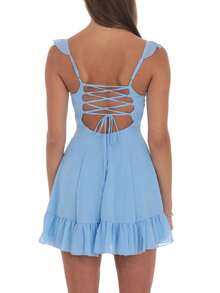 Women Graduation Corset Mini Dress Backless Tie Up A Line Short Dresses For Graduation Grad Party - Azul cielo - Ver 3