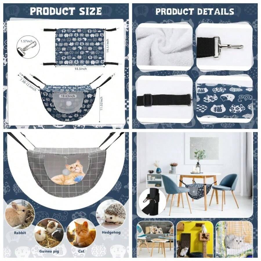 2 Hamacas Colgantes para Gatos Hamaca Suave para Jaula de Mascotas Cama Mascotas Colgante Felpa Suave Doble Capa Cmoda Interior Gatitos, 2 Estilos - Escocés - Ver 1