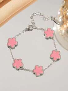 1pc Stainless Steel Clover Flower Bracelet For Women, Versatile & Elegant Daily Fashion Accessory - Five-leaf Clover Steel Bracelet - View 15