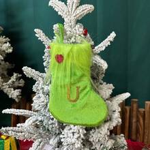 Green Christmas Stockings With Initial Letters Fuzzy Trim Stocking Bag Hanging Decor For Fireplace  Christmas Tree - U - View 1