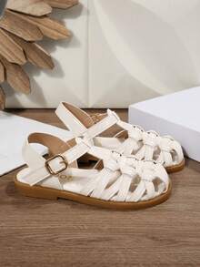 儿童时尚户外凉鞋夏季方头平底鞋系带凉鞋新款女童鞋时尚沙滩拖鞋