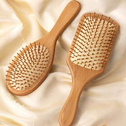 Escova Raquete Almofadada De Bambu Natural Cerdas de Bambu Antiestática