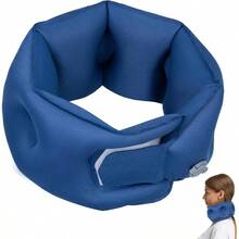 - Almohada inflable para el cuello, almohada de viaje para aviones, viajes, oficina y coche, alivio del cuello de apoyo para la barbilla, esencial de viaje en avin azul - Azul + 4,7 x 24,6 pulgadas - Ver 2