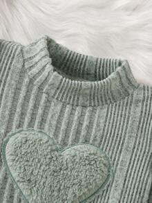 Baby Mädchen Mode Lässig Süß Set, Herz Stickerei Puffärmel Stylisches T-Shirt + Schleife Karomuster Skort