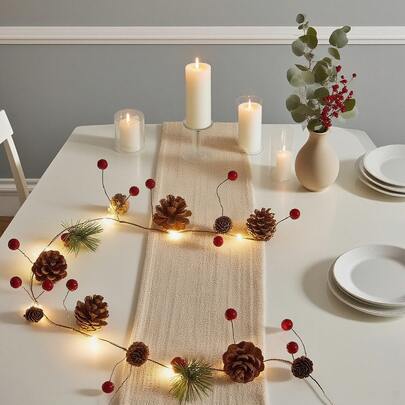 Lumini de Crăciun cu conuri de pin, decorațiuni de Crăciun, iluminat de Crăciun, lumini LED din sârmă de cupru, lungime de 2 metri, pentru decorarea șemineelor, sufrageriei și pomilor de Crăciun, decor pentru casă, decor pentru cameră, iarnă